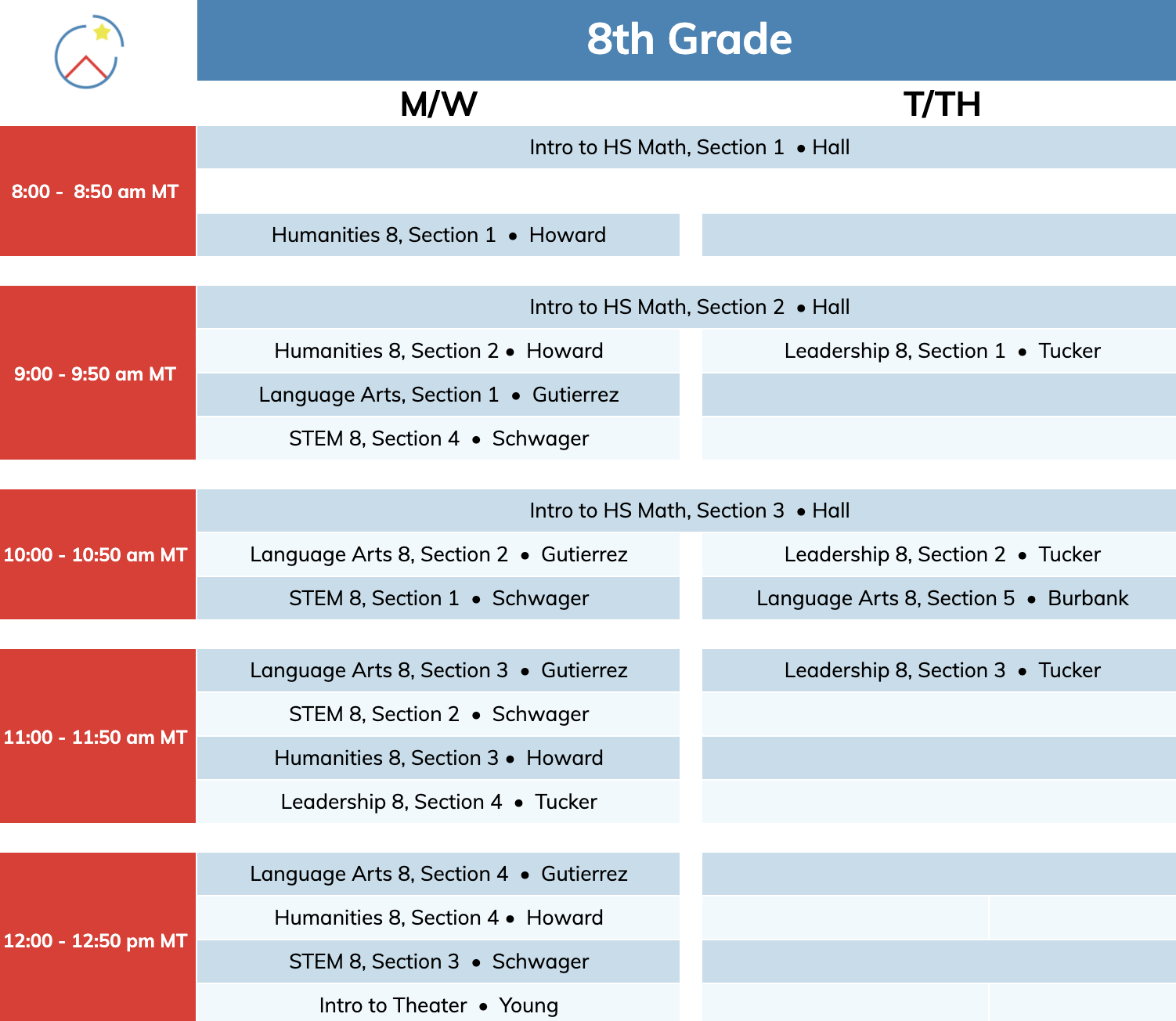 Middle School Fall/Winter Schedule Leadership Academy of Utah