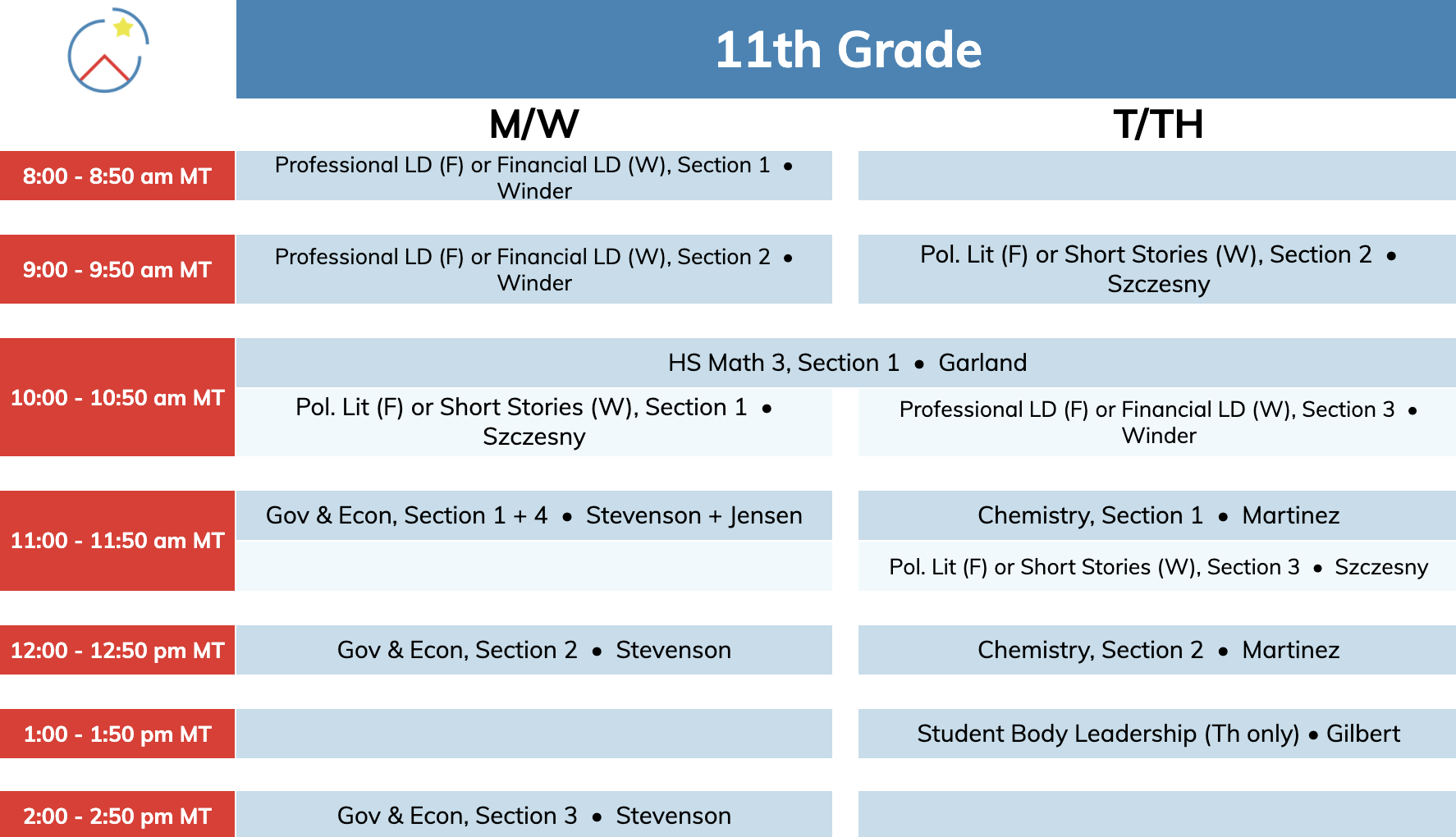 High School Fall/Winter Schedule Leadership Academy of Utah