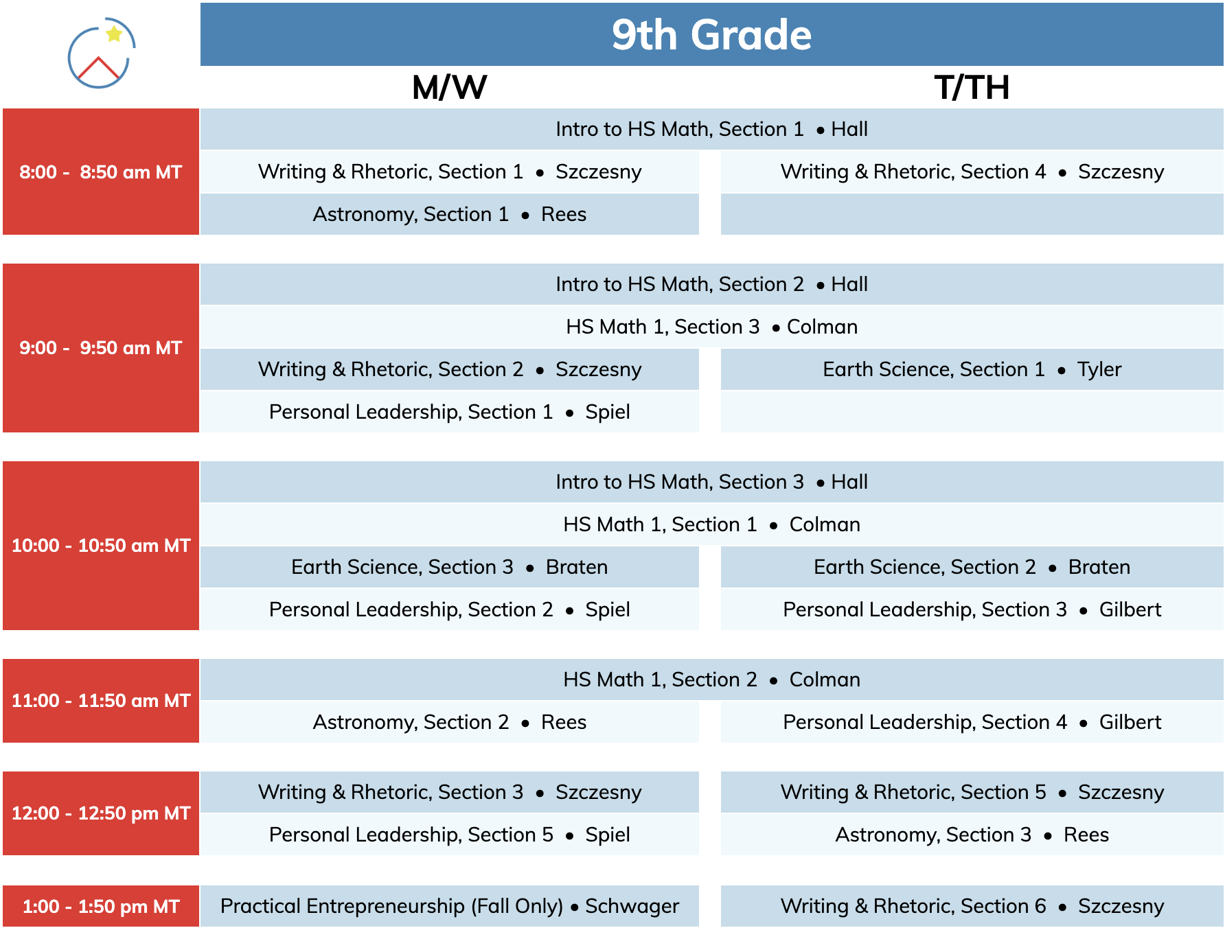 9th Grade Live Online Schedule Leadership Academy of Colorado
